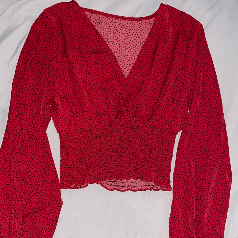 Red Dalmatian Print Top
